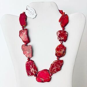 NWT Gorgeous Iris & Lily sterling silver genuine Red Jasper gemstone Necklace